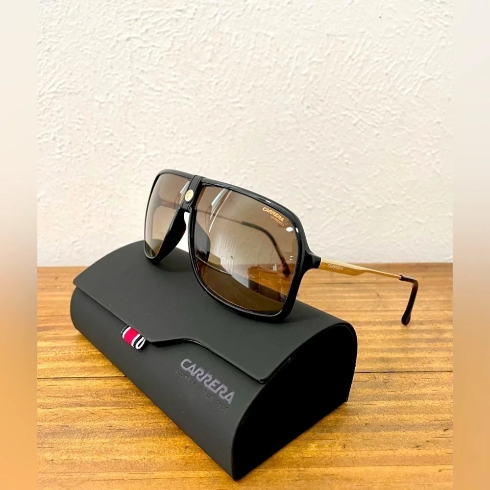 Carrera 1019/S Aviator Sunglasses Black Gold Gradient Lenses EUC